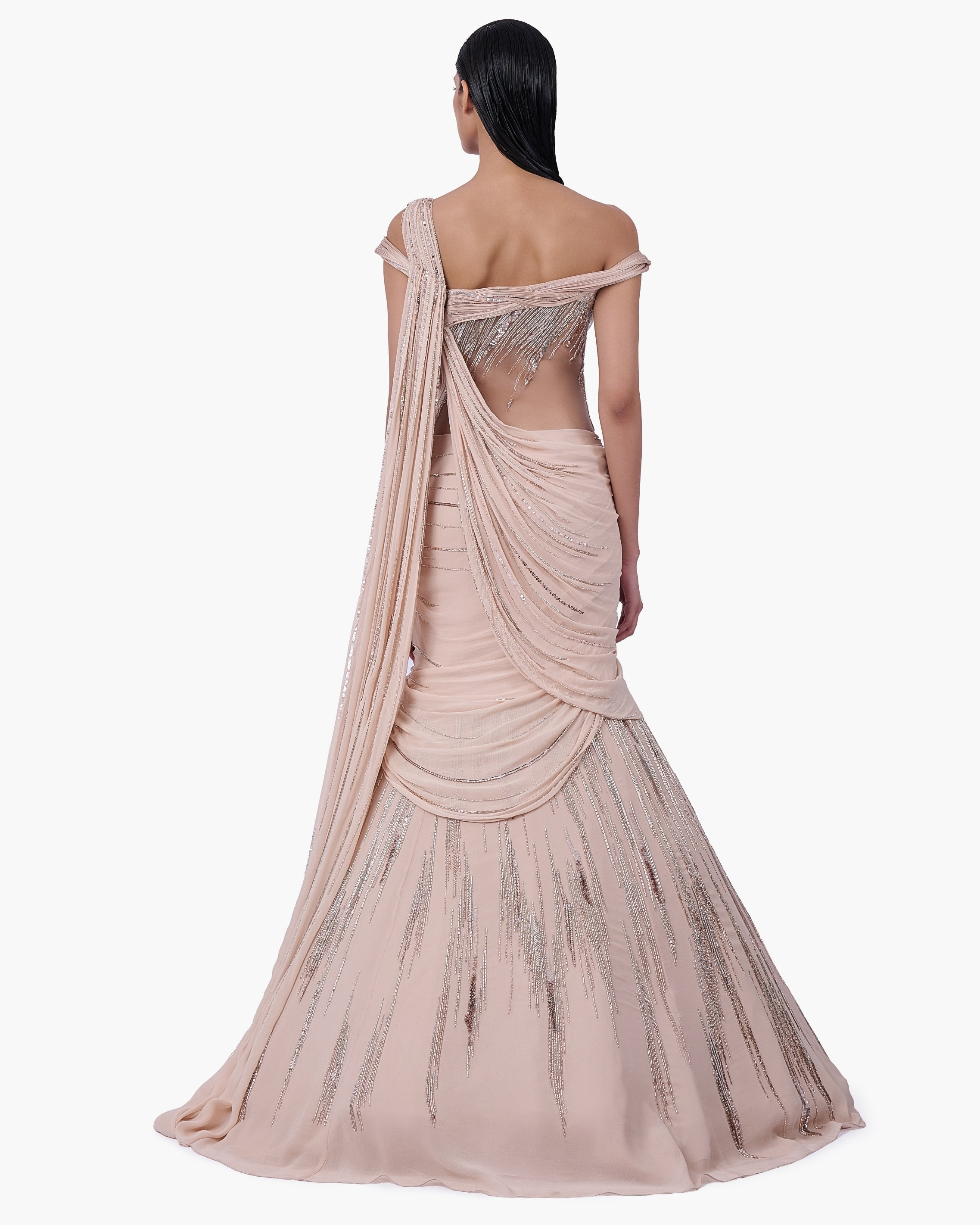 The Champagne Veil Sari Lehenga