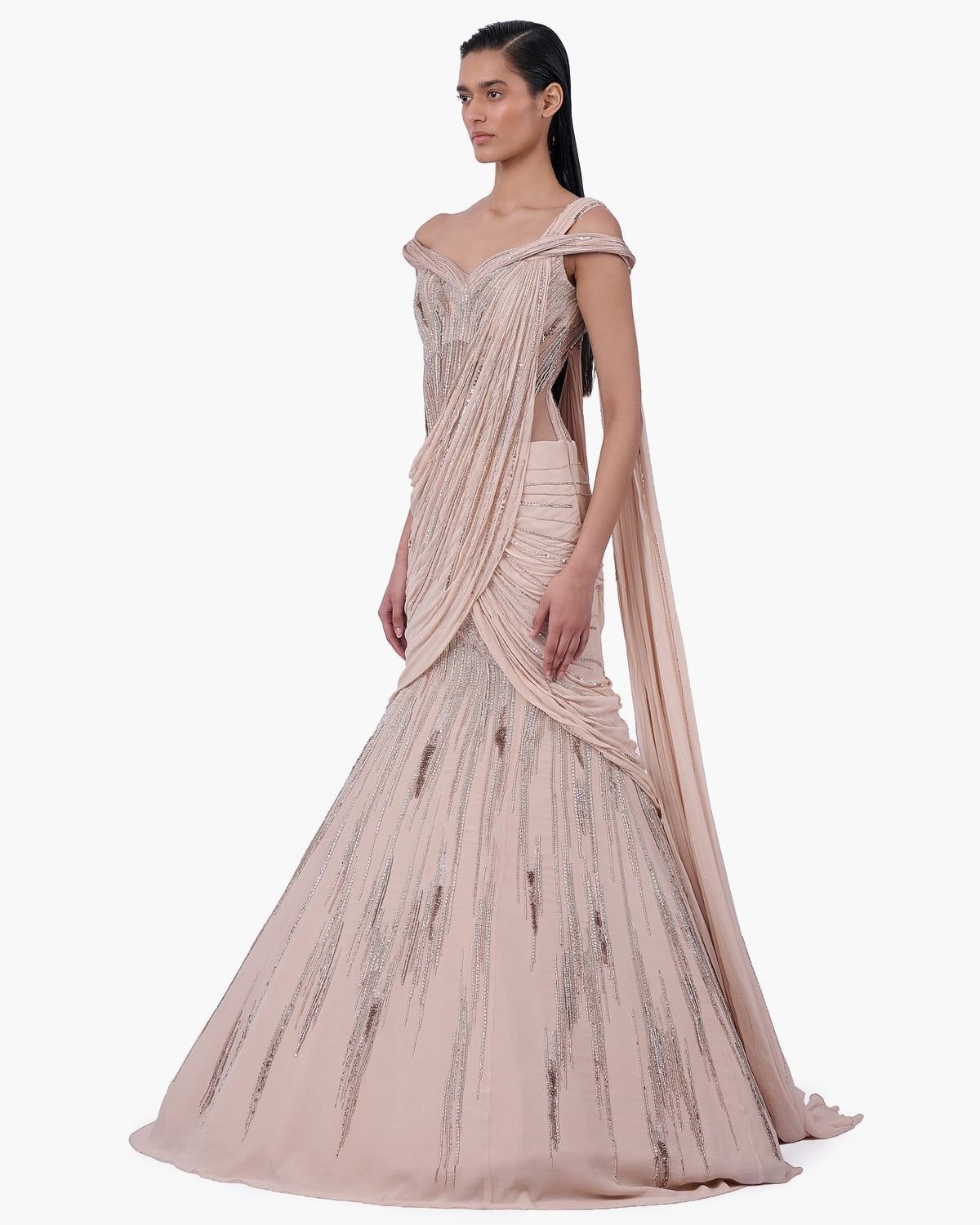 The Champagne Veil Sari Lehenga