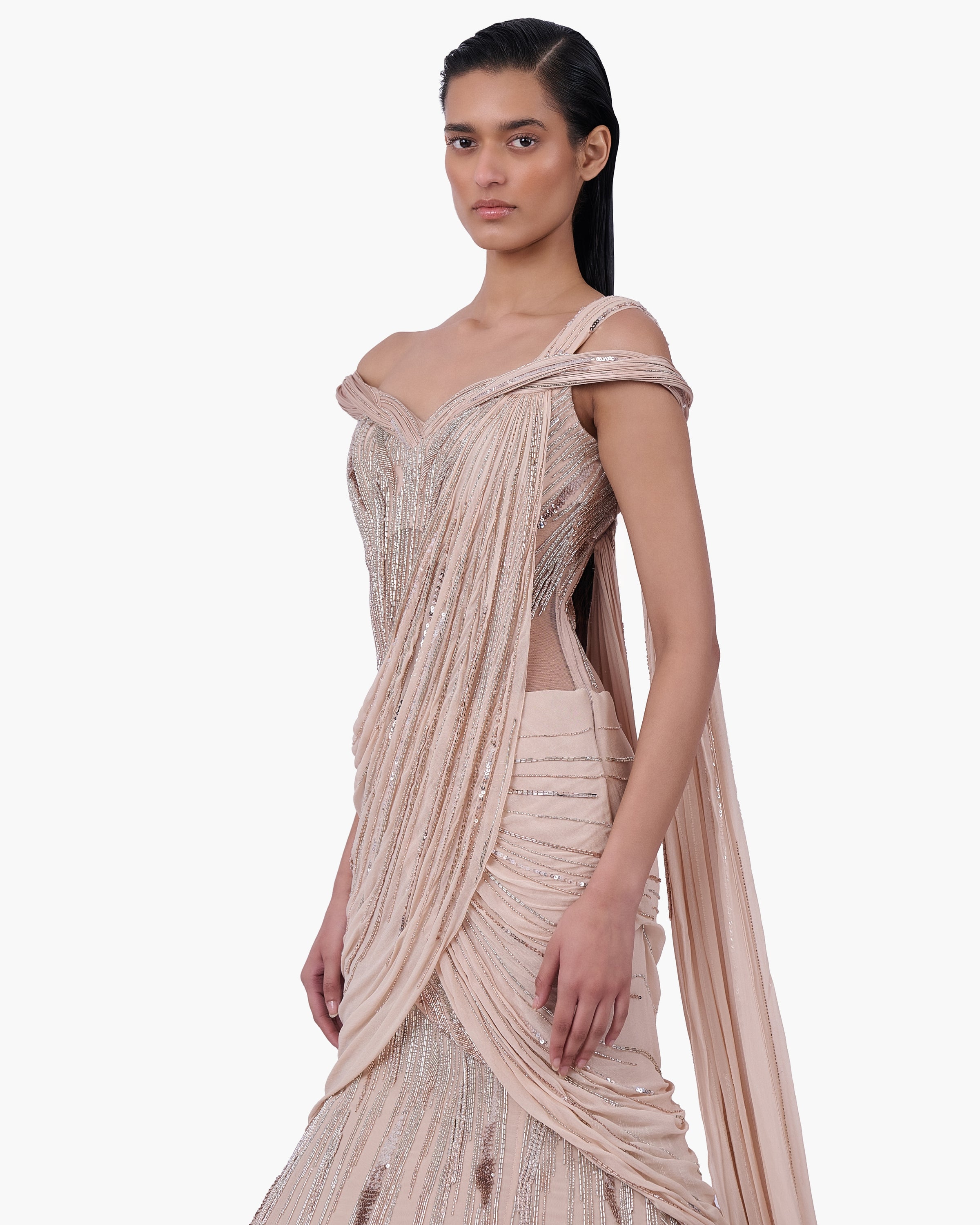 The Champagne Veil Sari Lehenga