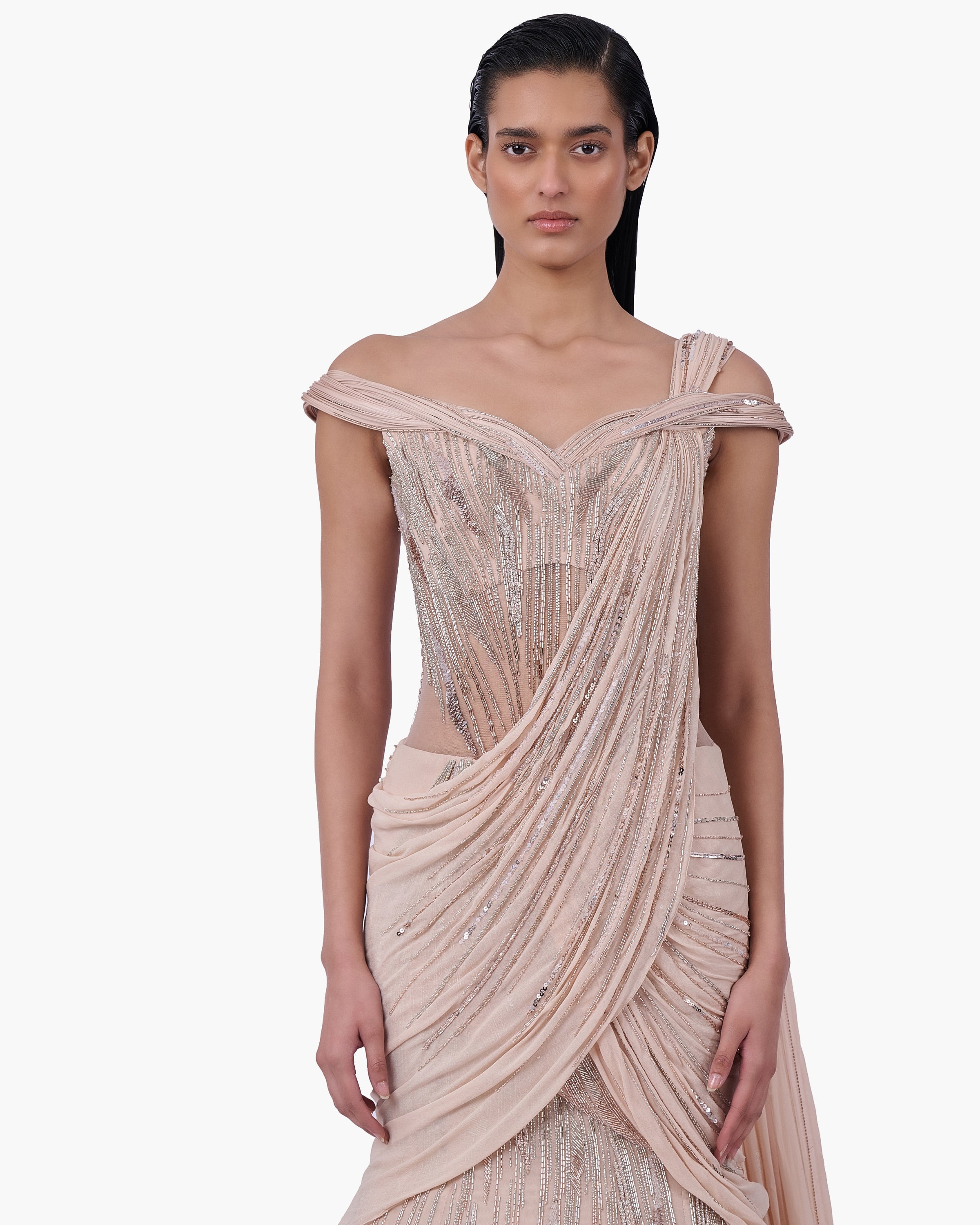The Champagne Veil Sari Lehenga