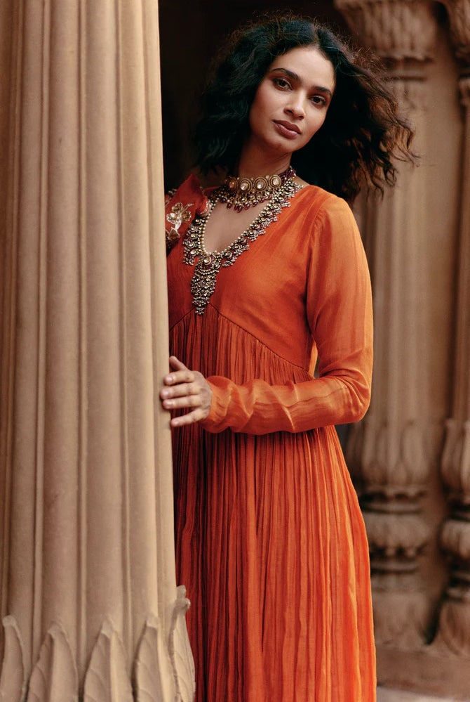 Resplendent Orange Anarkali Set