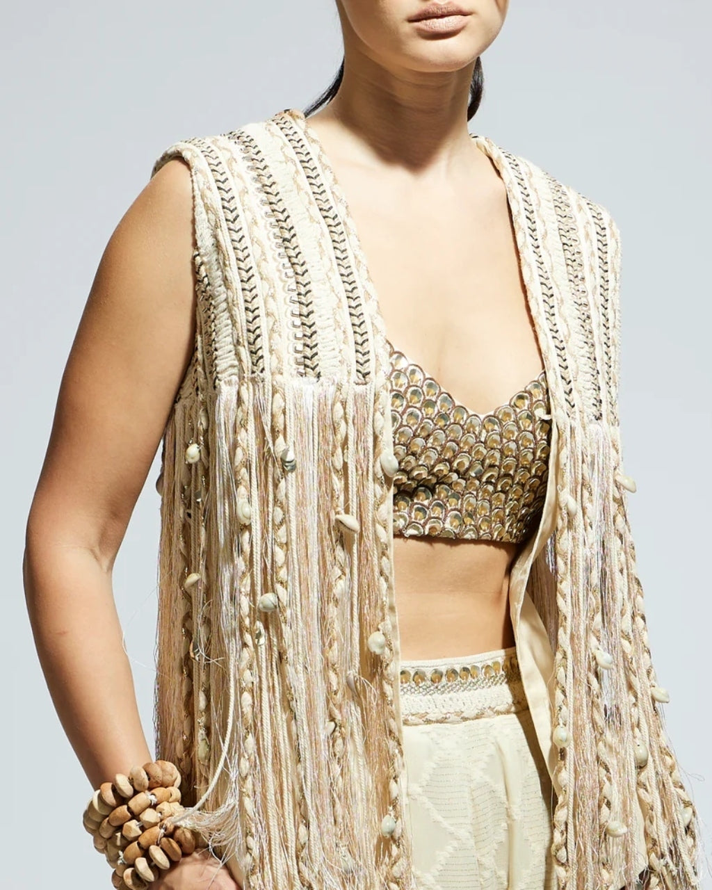 Ivory Embellished Short Jacket Set