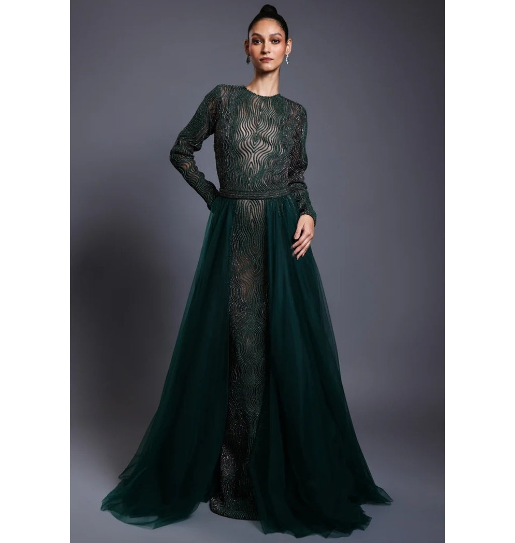 CF Drip Work Emerald Gown