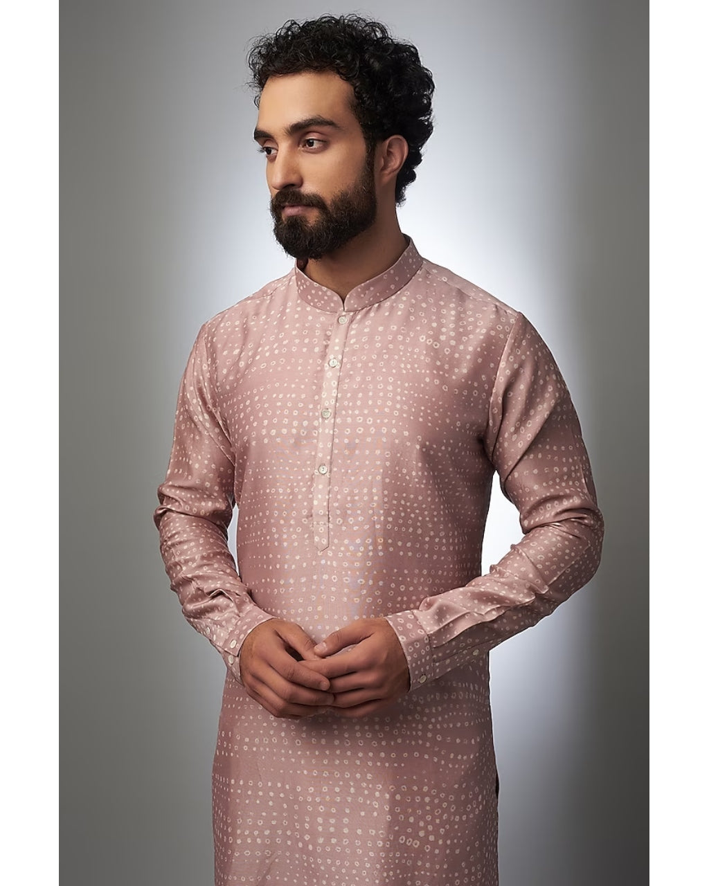 Old Rose Pink Pure Silk Bandhani Printed Kurta Set