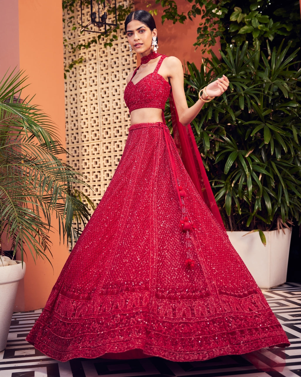 Red Rio Lehenga Set