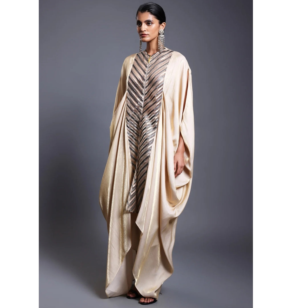 CF Pleated Ivory Drape Kaftan