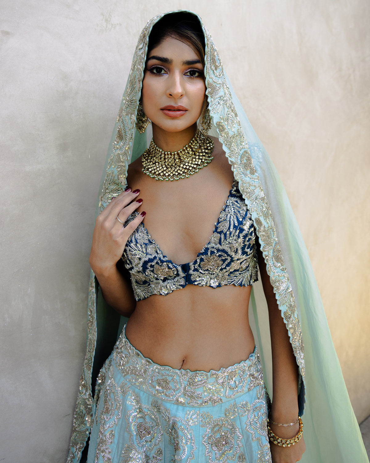 Multi Teal Zardozi Lehenga