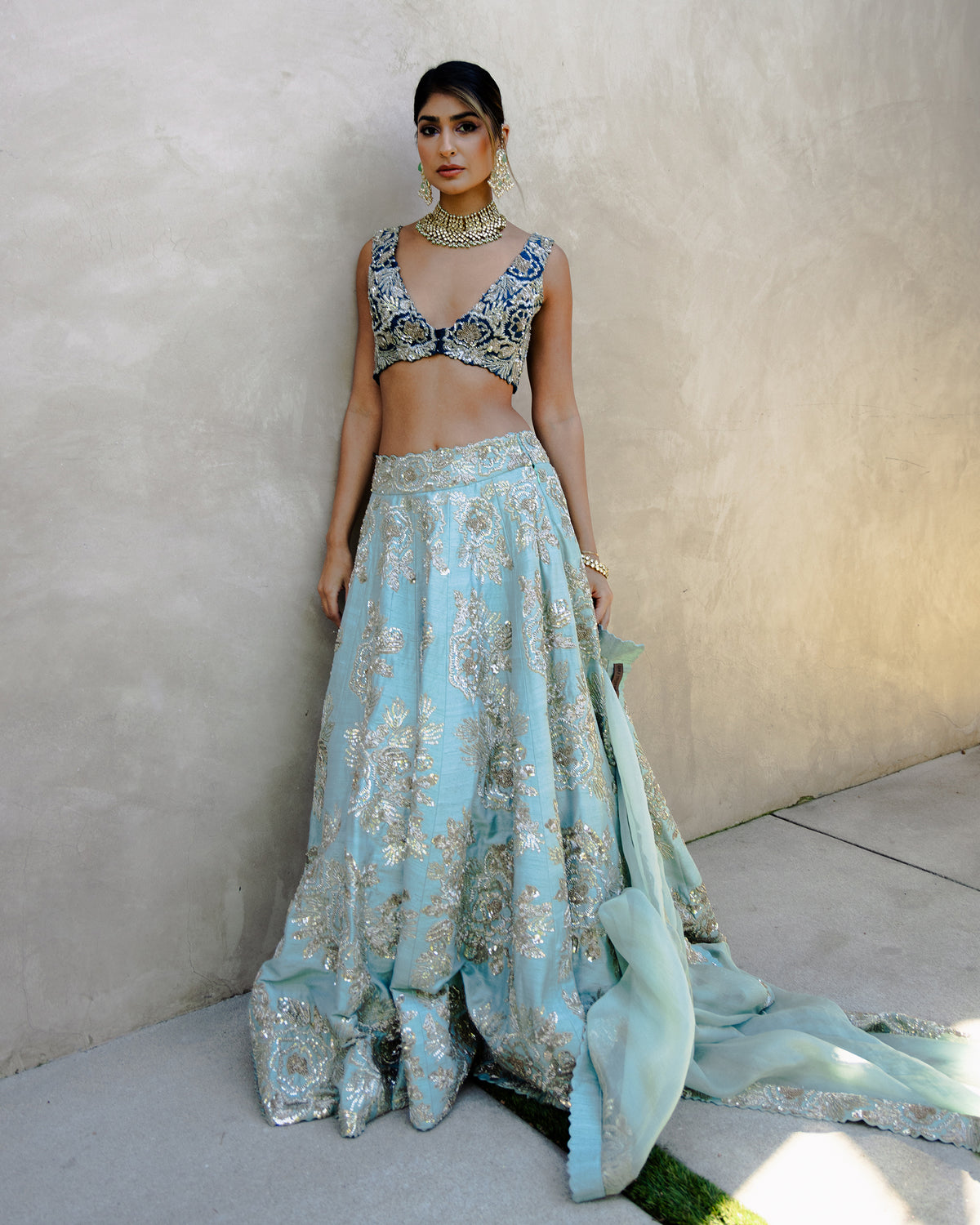 Multi Teal Zardozi Lehenga