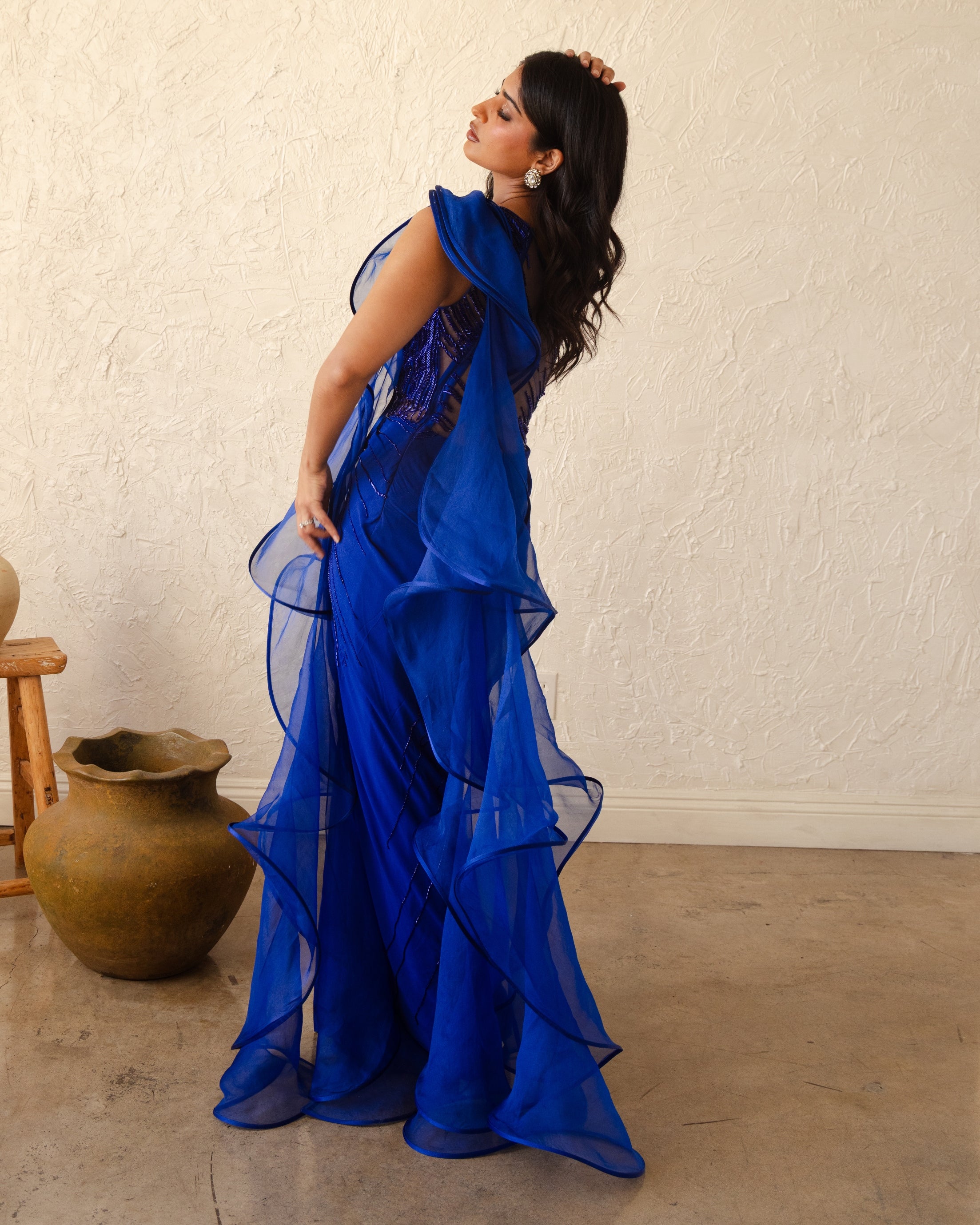 The Electric Blue Sculpt Sari Gown