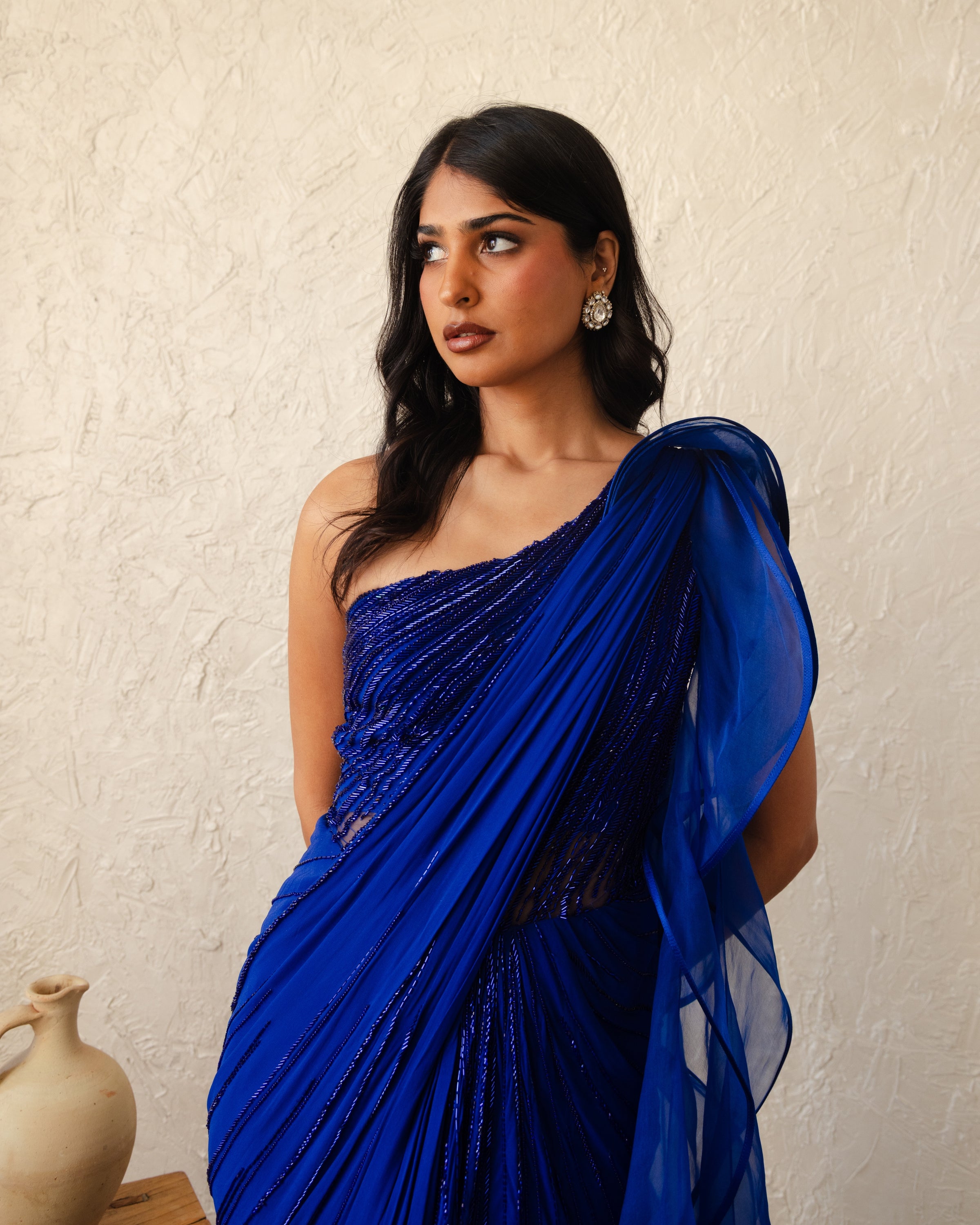 The Electric Blue Sculpt Sari Gown