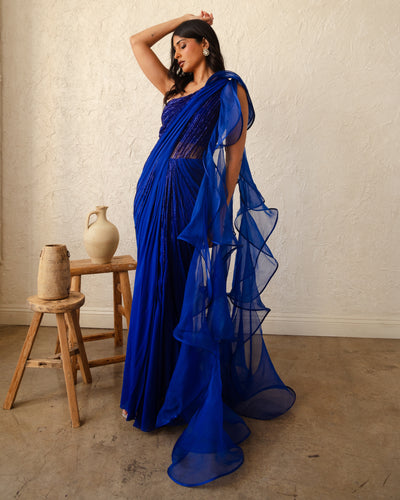 The Electric Blue Sculpt Sari Gown
