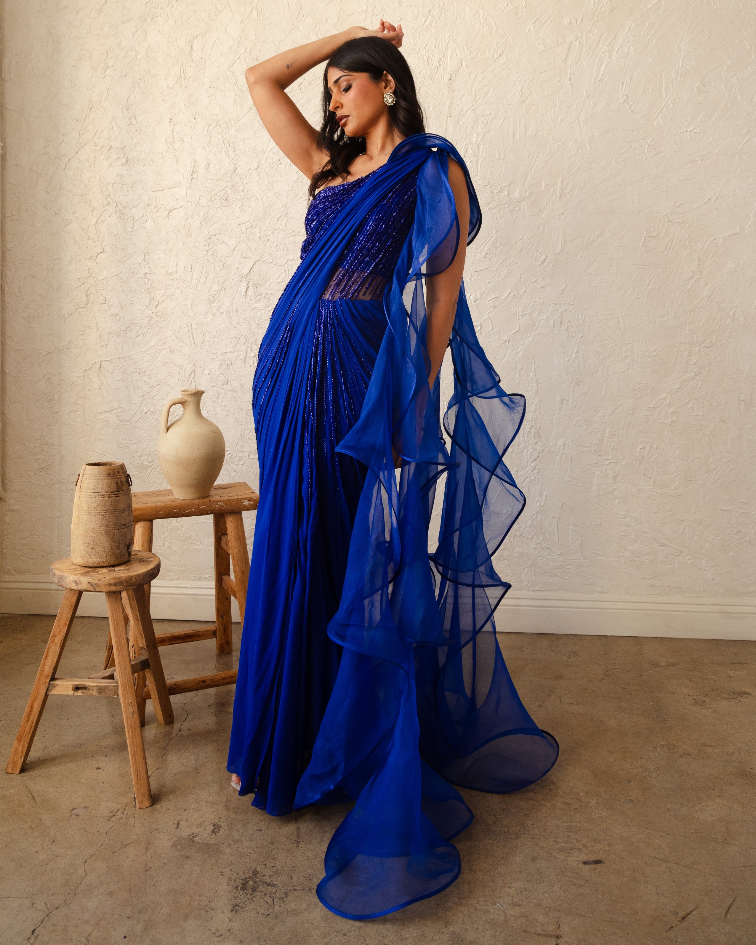 The Electric Blue Sculpt Sari Gown