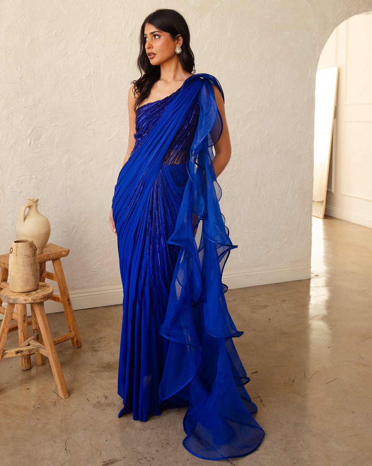 The Electric Blue Sculpt Sari Gown
