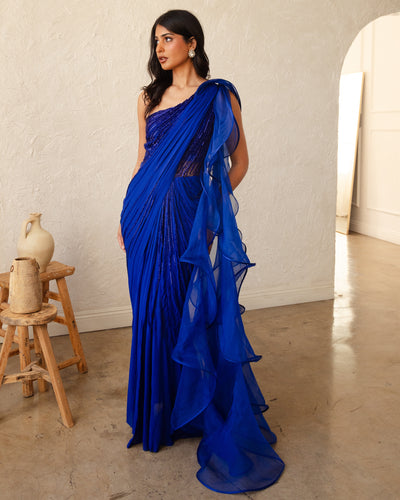 The Electric Blue Sculpt Sari Gown