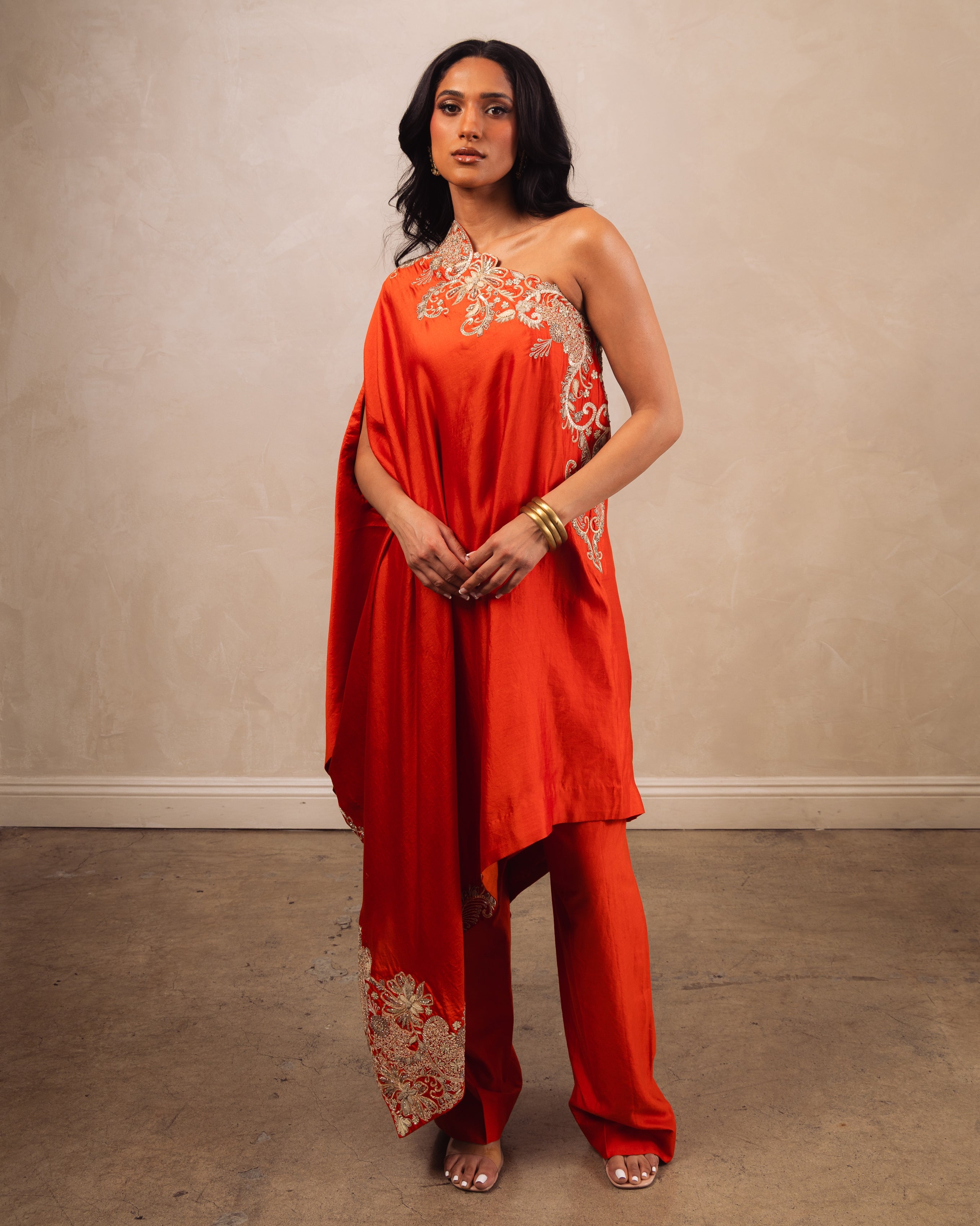 Rust Cipla Shoulder Gota Cape Set
