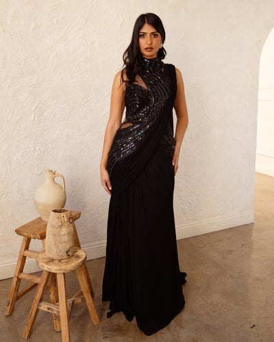 The Black Cosmic Refraction Sari Gown
