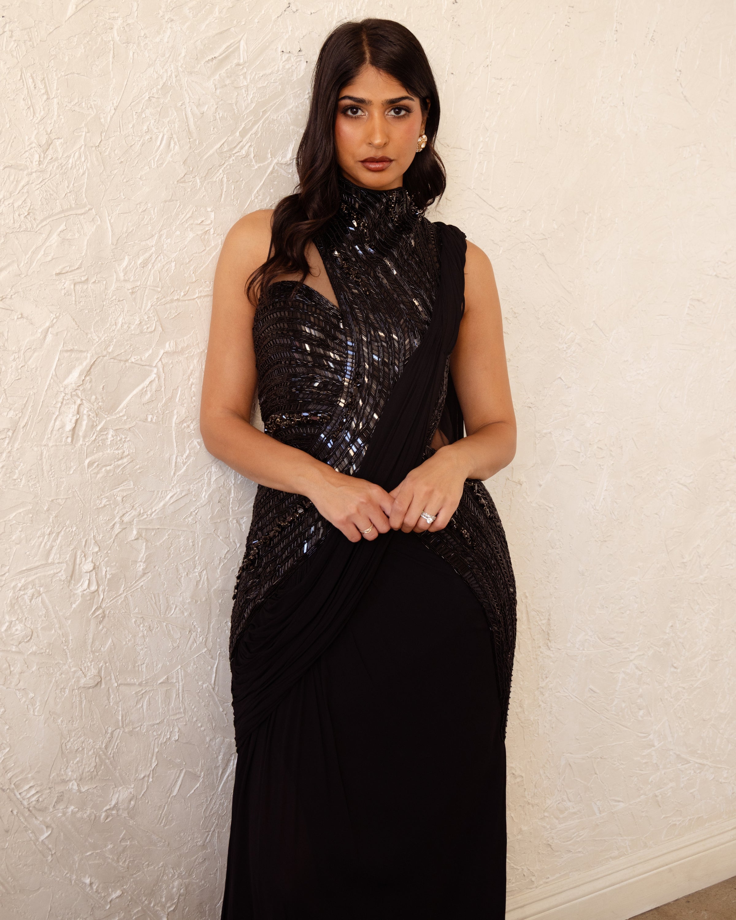 The Black Cosmic Refraction Sari Gown