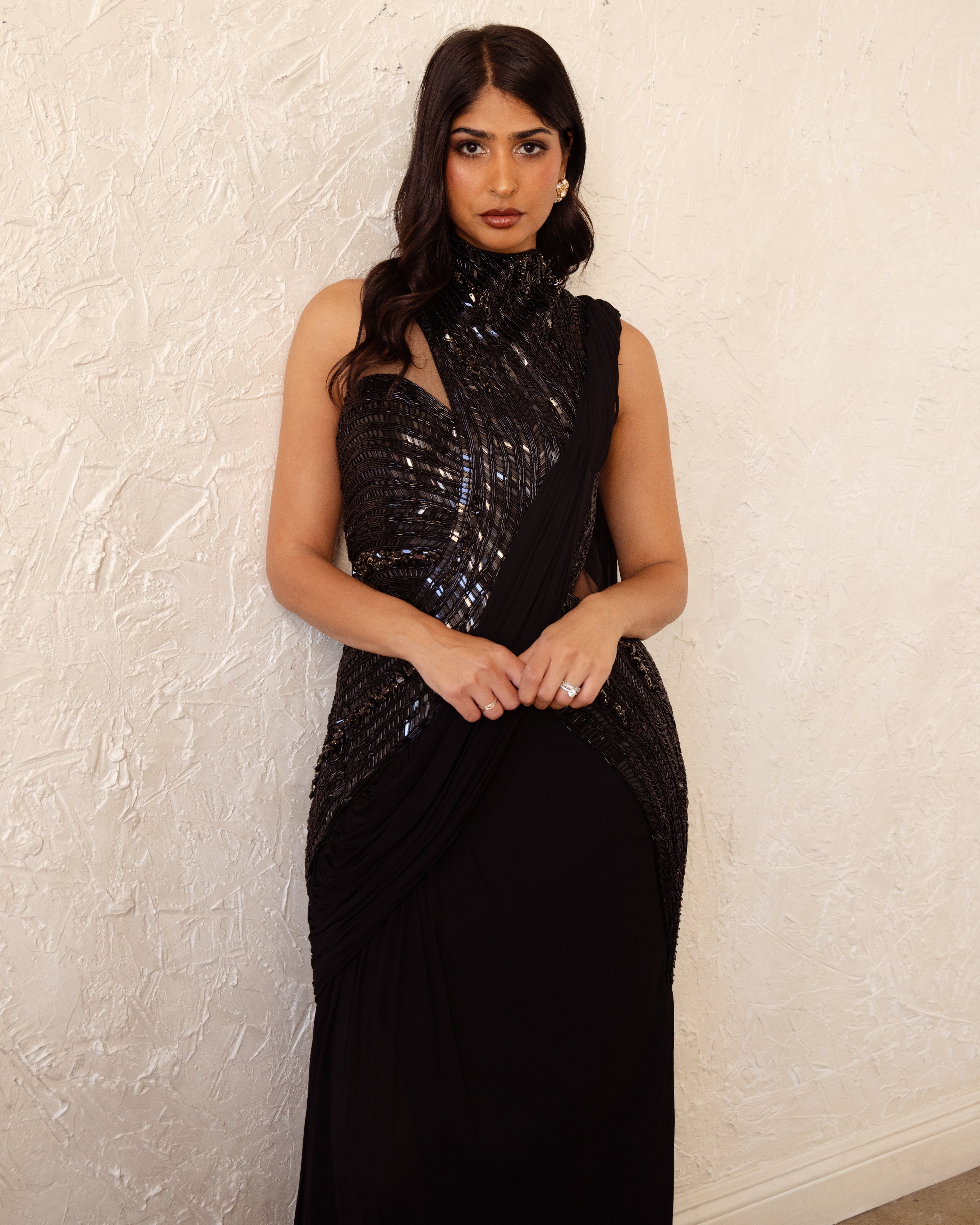 The Black Cosmic Refraction Sari Gown
