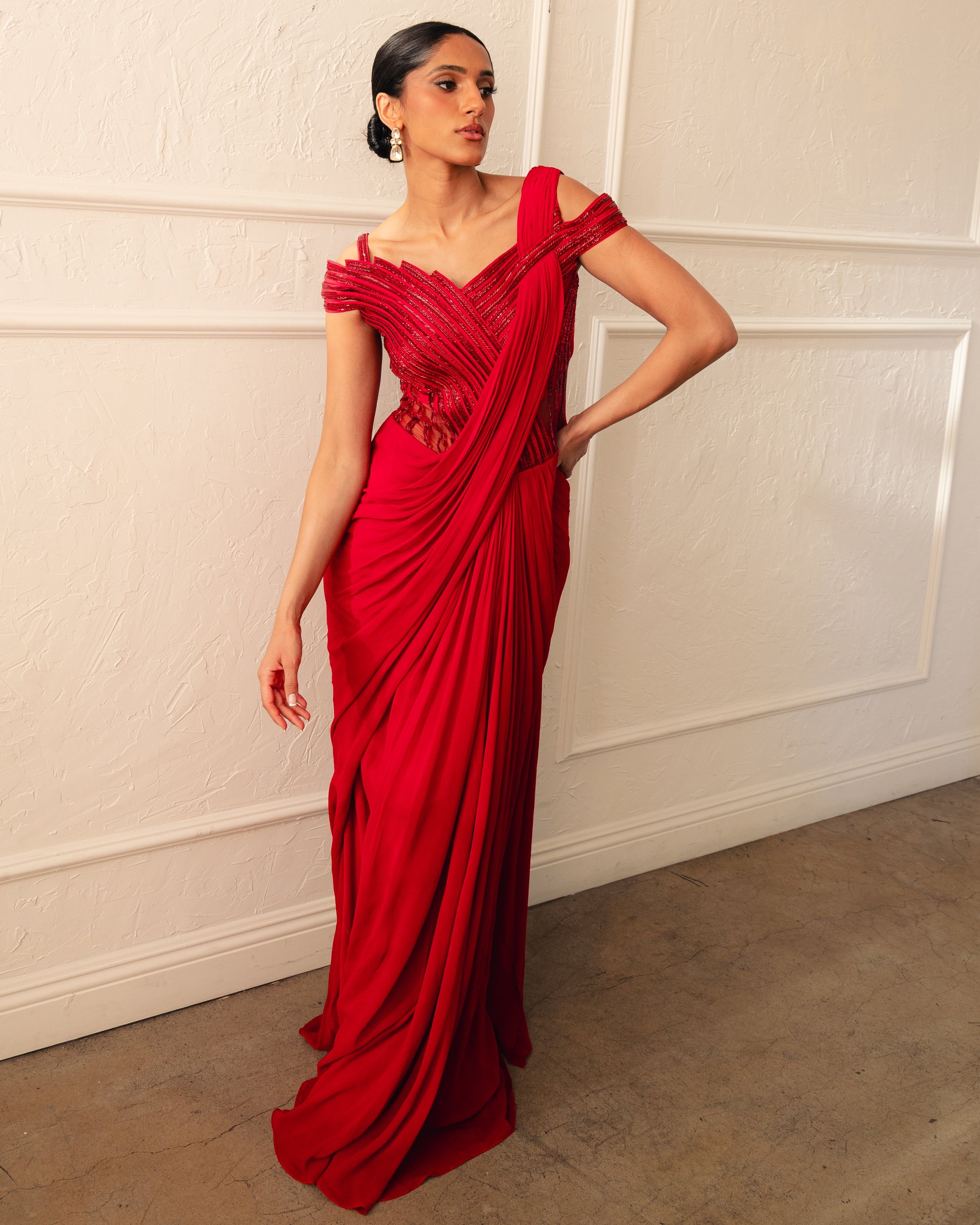 The Lave Red Orbit Bloom Sari Gown