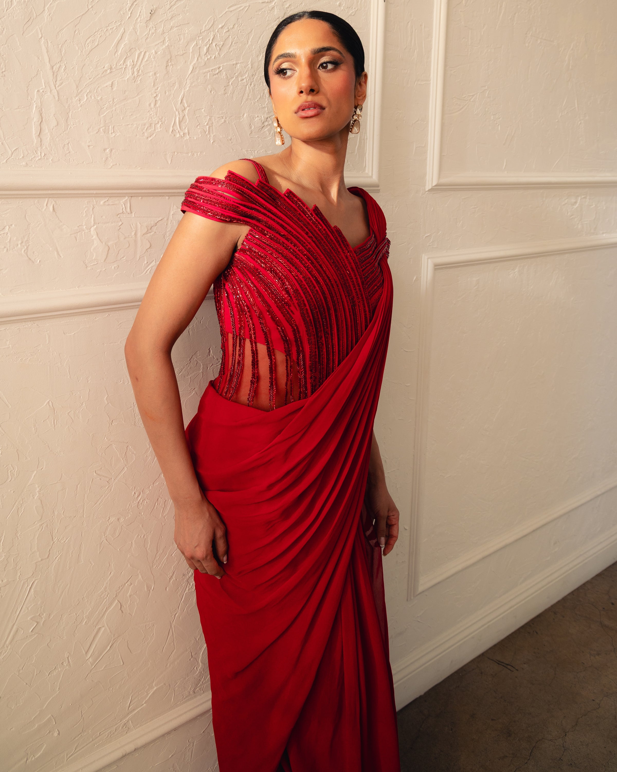 The Lave Red Orbit Bloom Sari Gown