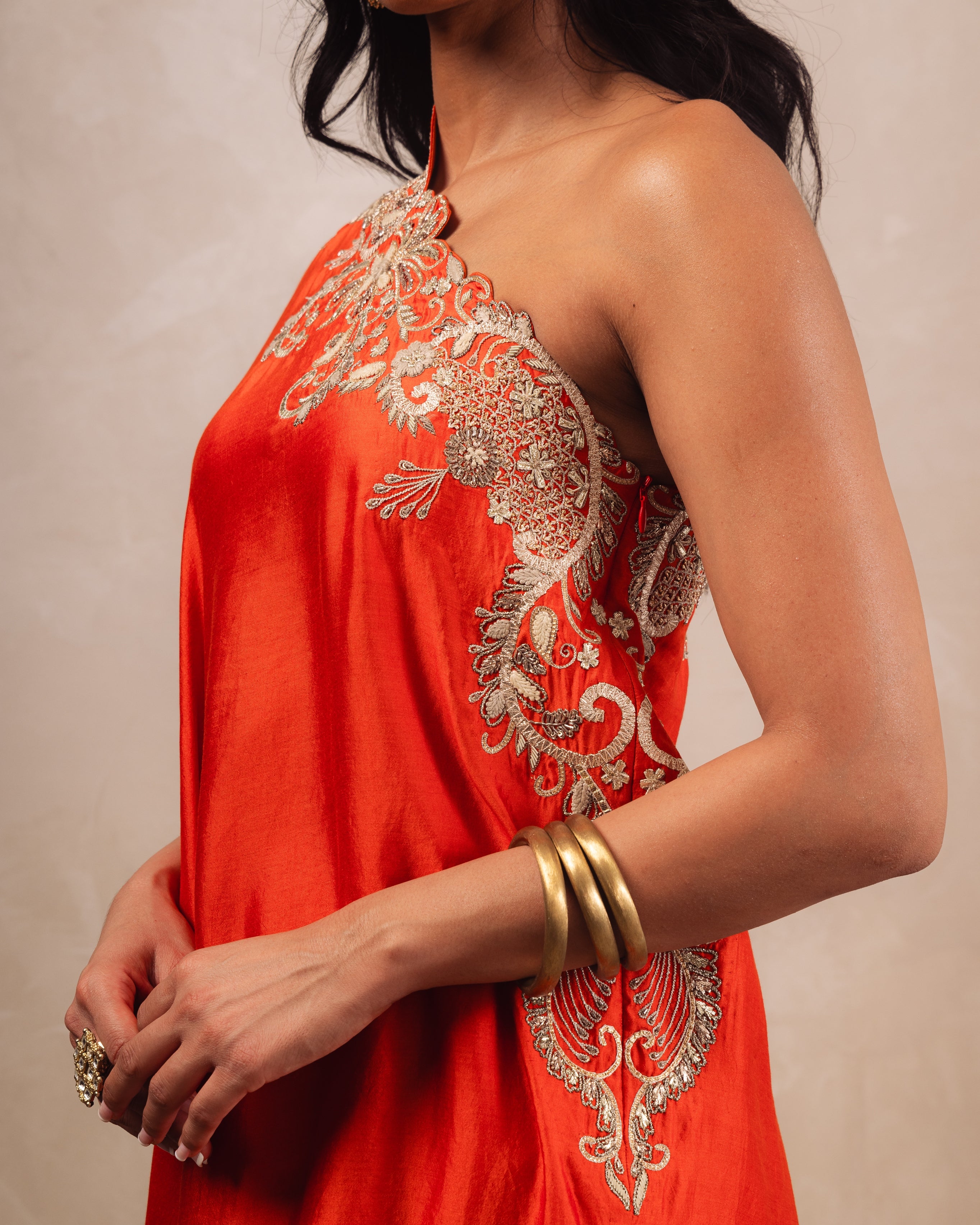 Rust Cipla Shoulder Gota Cape Set