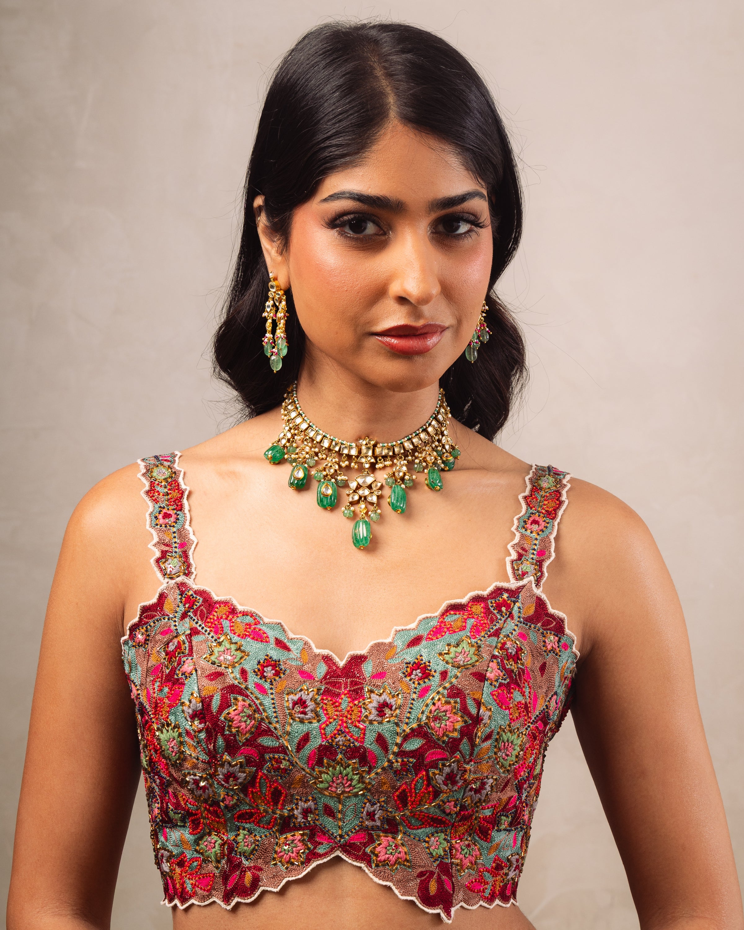 Beige Bustier With Mustard Gathering Skirt