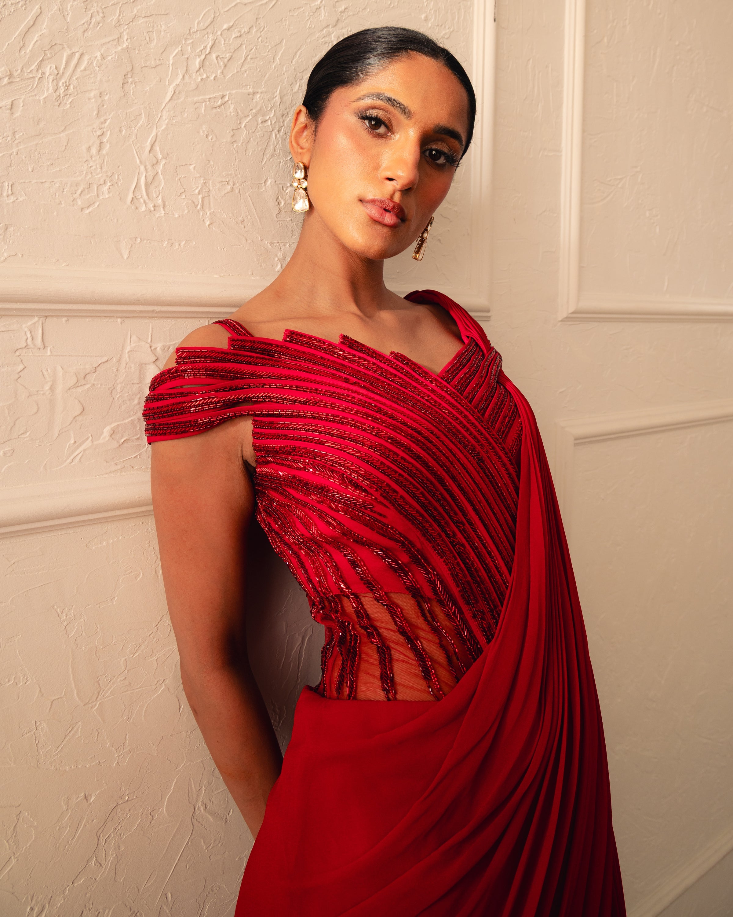 The Lave Red Orbit Bloom Sari Gown