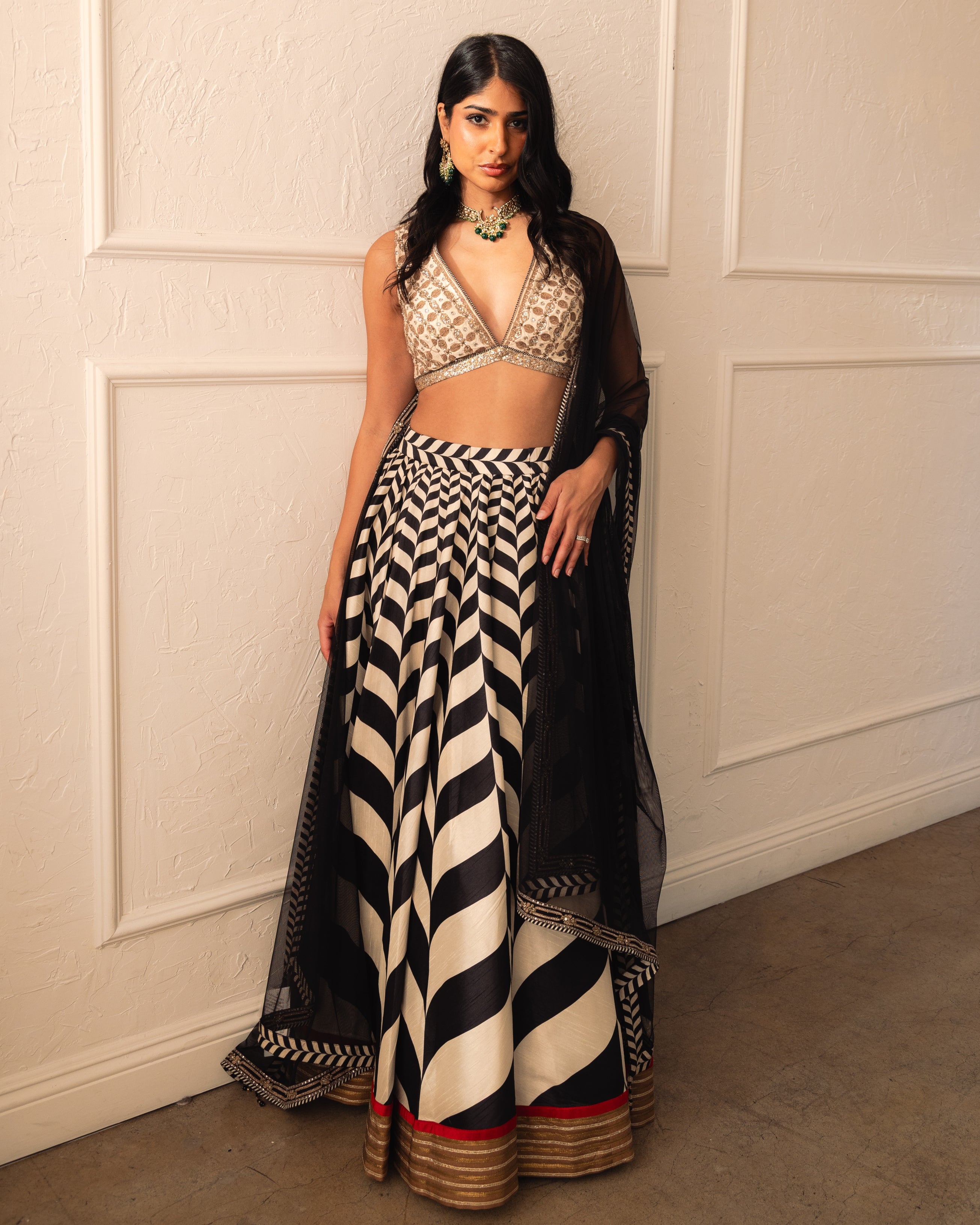 Crème Ivory Chevron Skirt Set