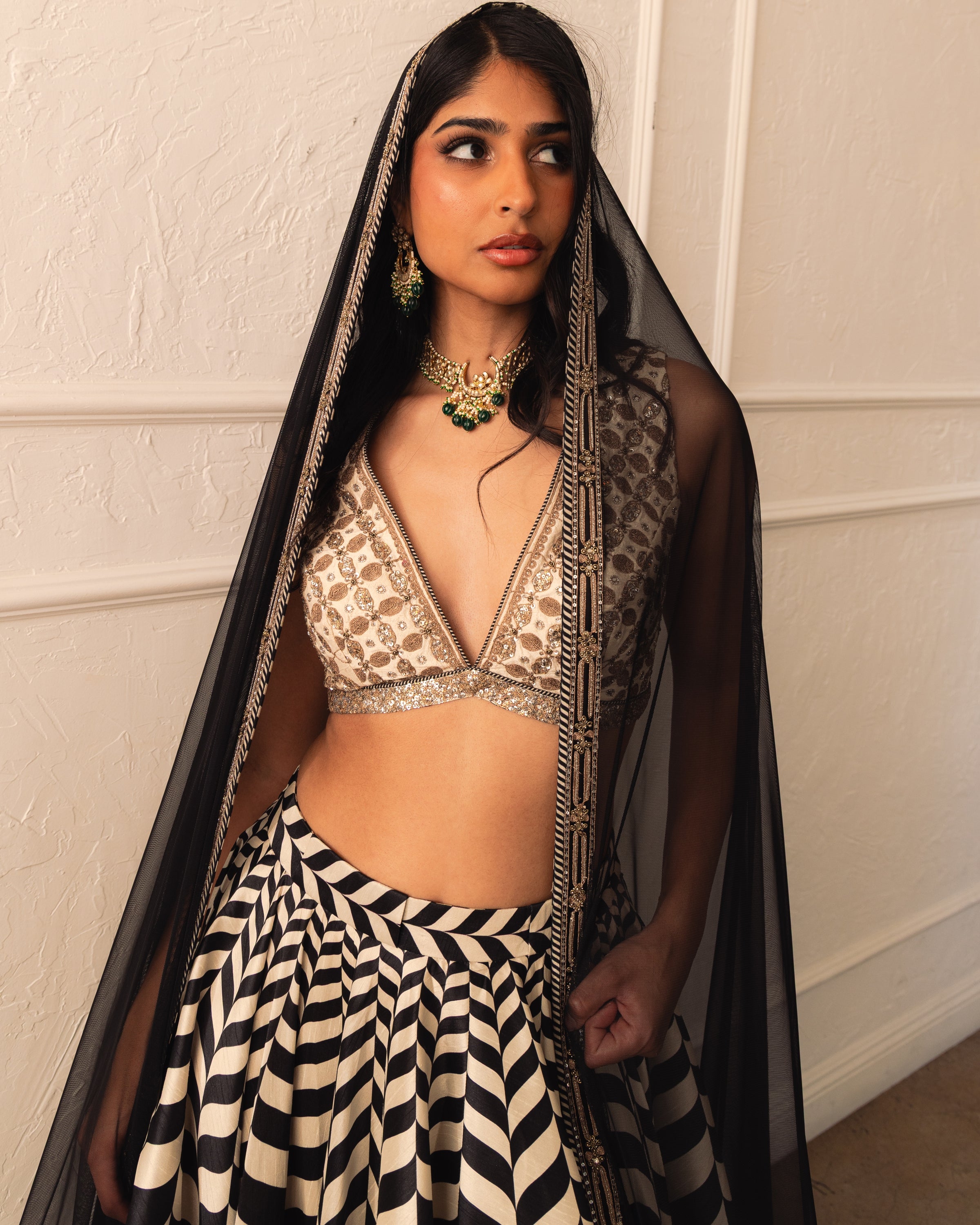 Crème Ivory Chevron Skirt Set