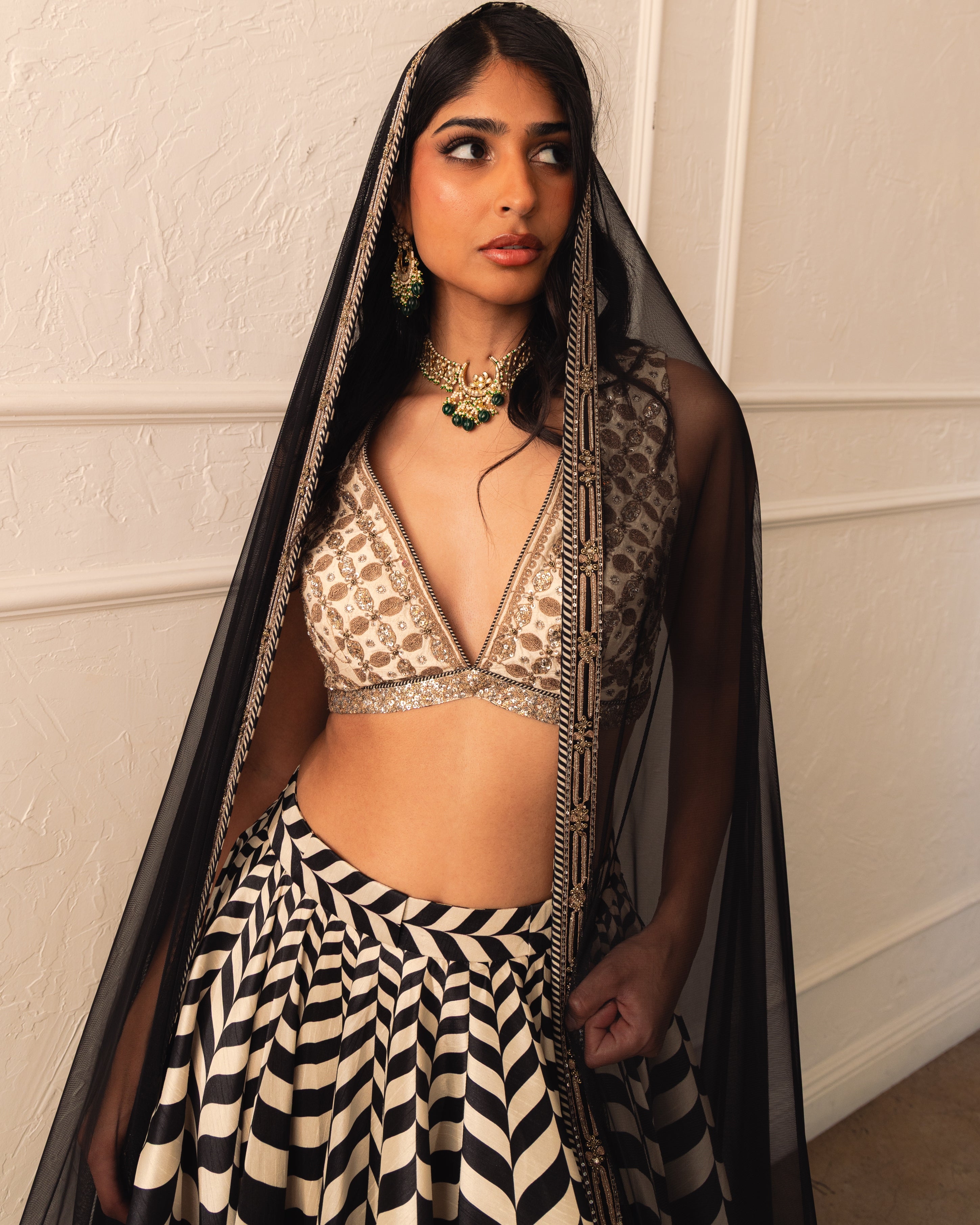 Crème Ivory Chevron Skirt Set