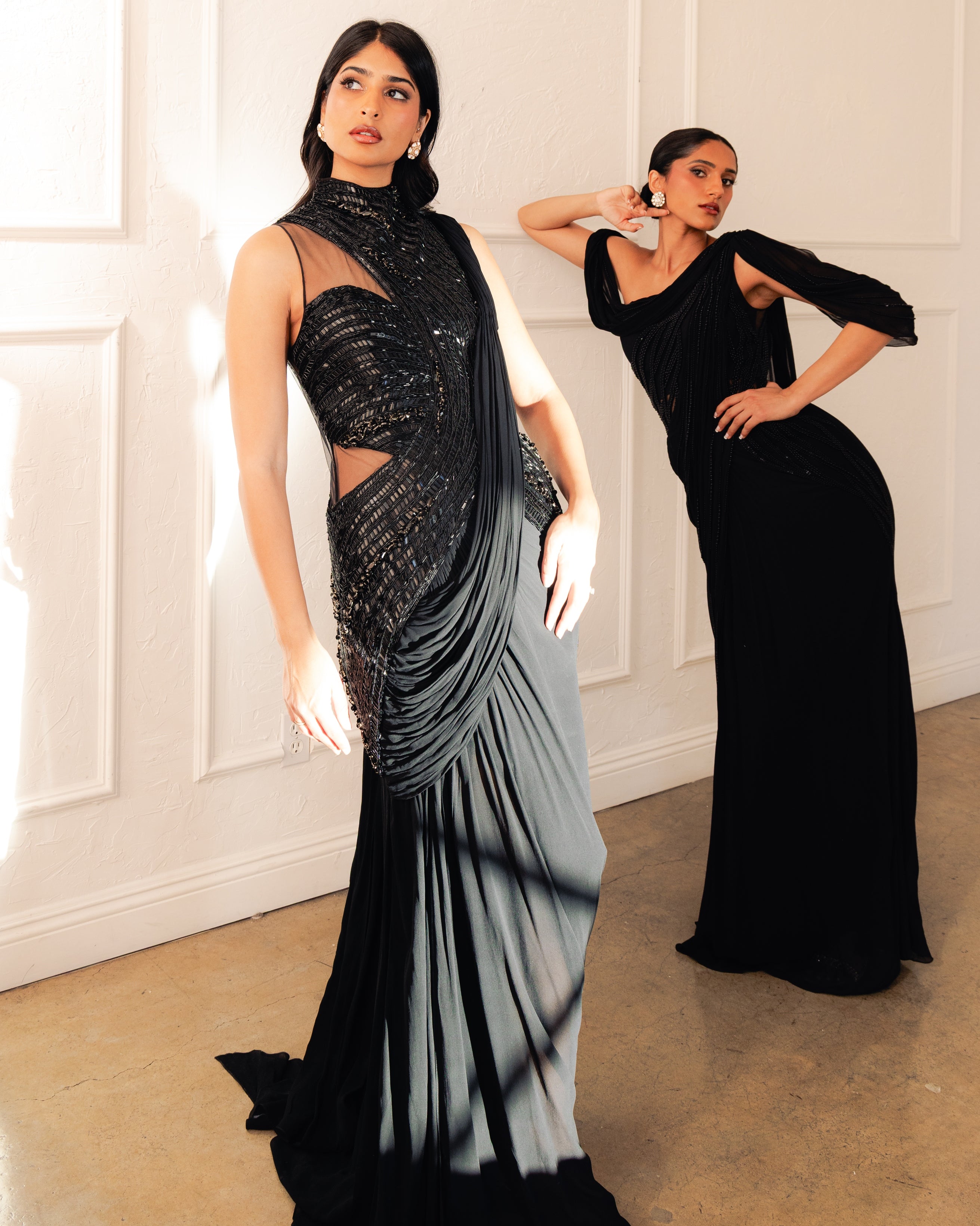 The Black Cosmic Refraction Sari Gown