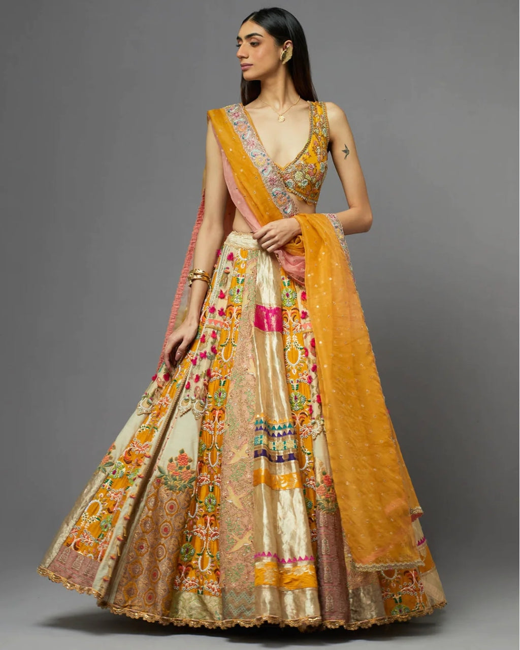 Multicolor Panel Lehenga Set