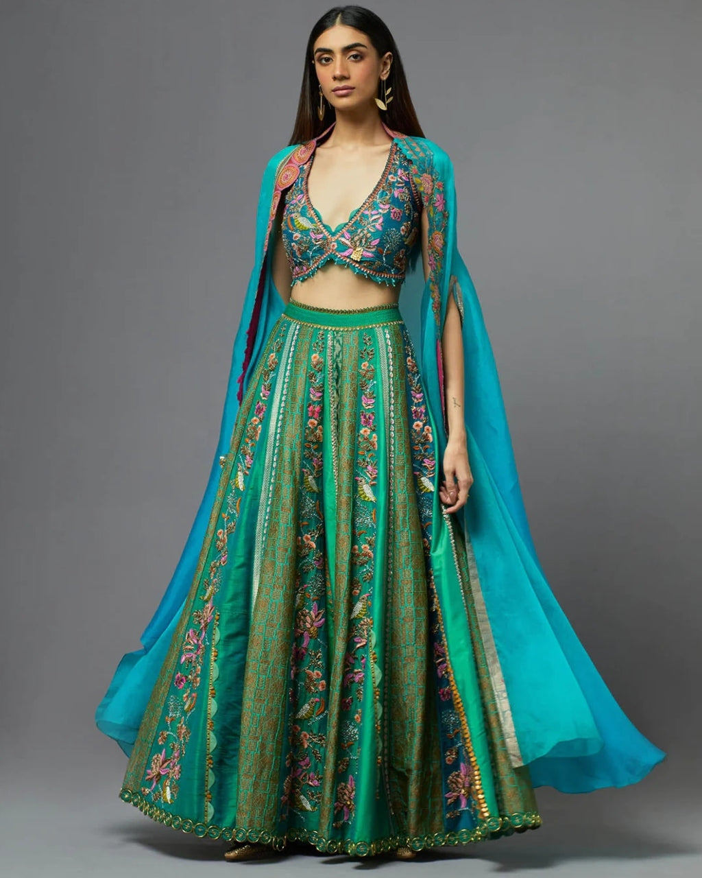 Turquoise Sharara And Cape Set