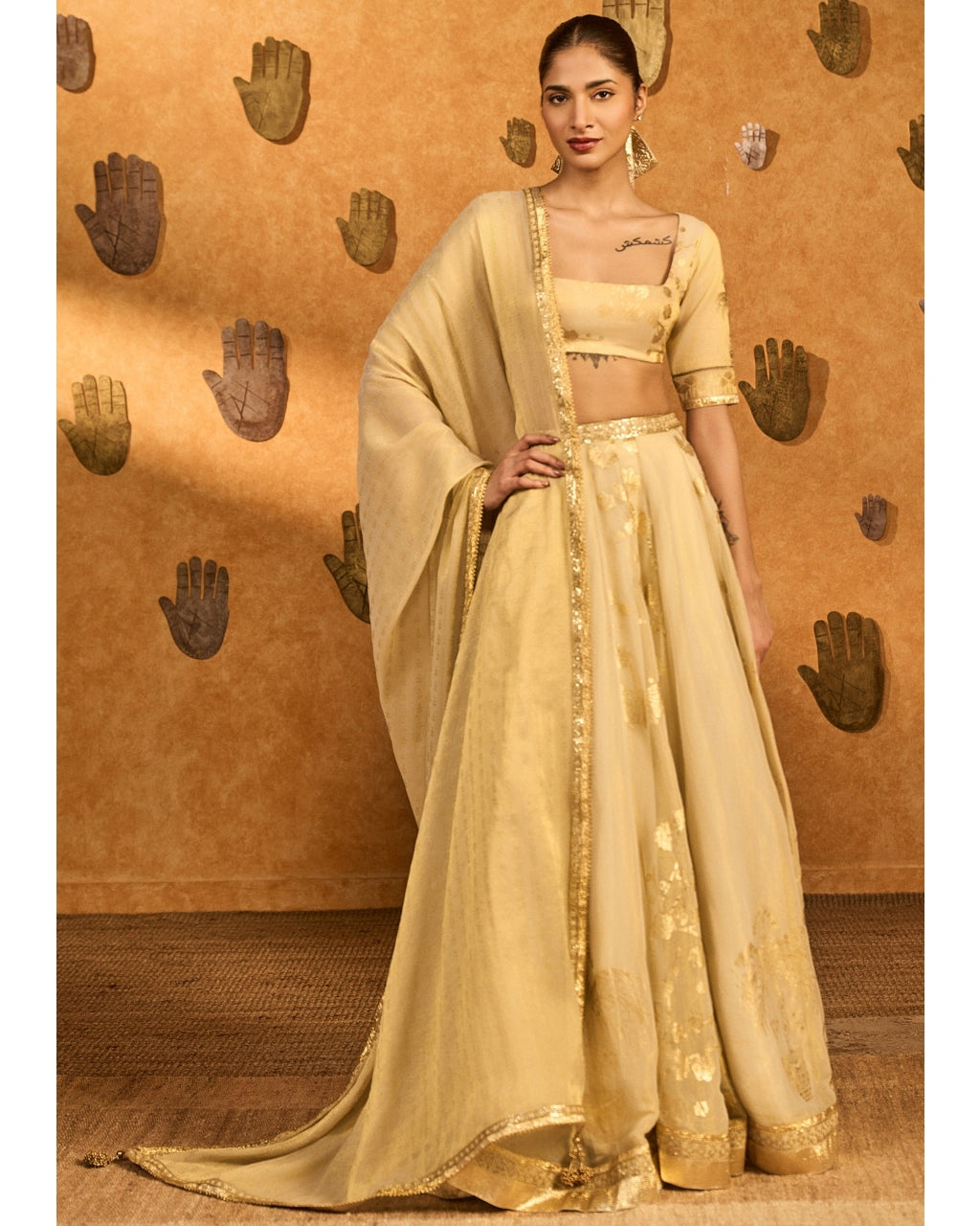 Ivory Sakura Tissue Lehenga Set