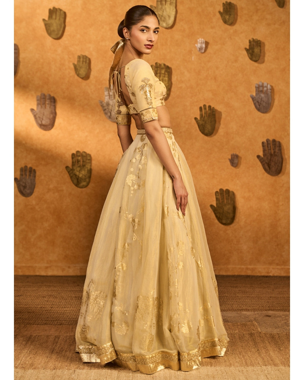 Ivory Sakura Tissue Lehenga Set