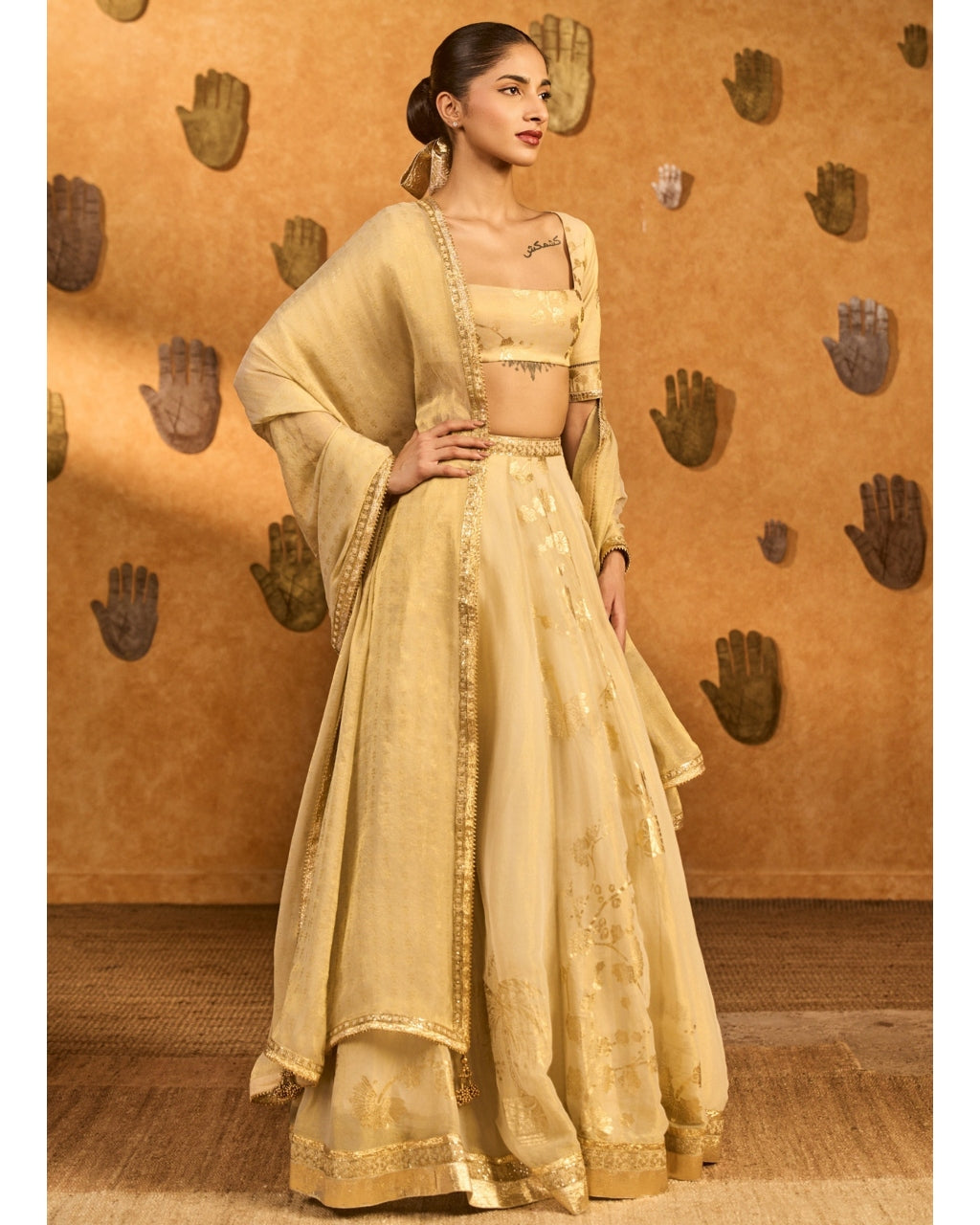 Ivory Sakura Tissue Lehenga Set