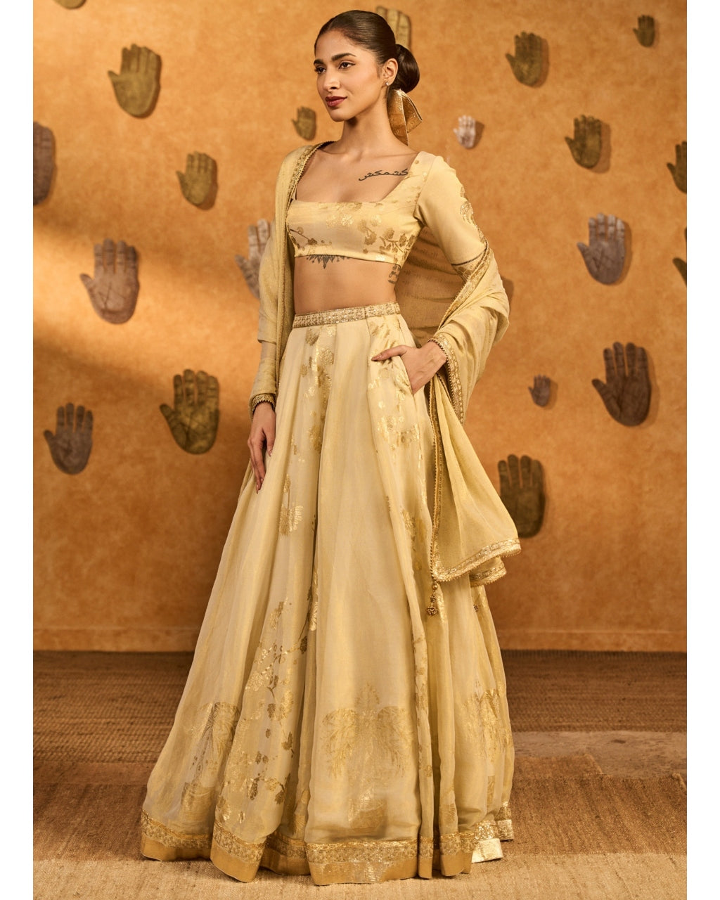 Ivory Sakura Tissue Lehenga Set