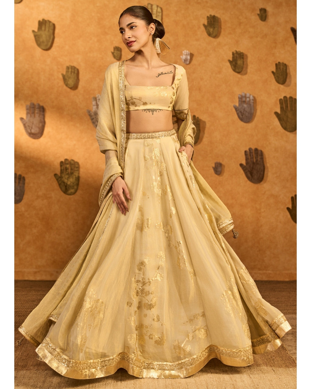Ivory Sakura Tissue Lehenga Set