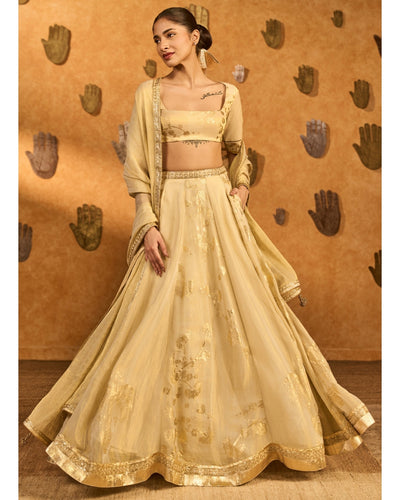 Ivory Sakura Tissue Lehenga Set