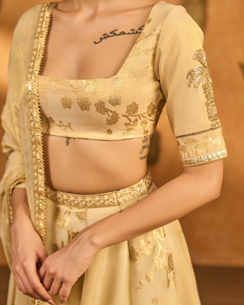 Ivory Sakura Tissue Lehenga Set