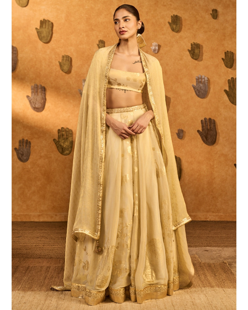 Ivory Sakura Tissue Lehenga Set