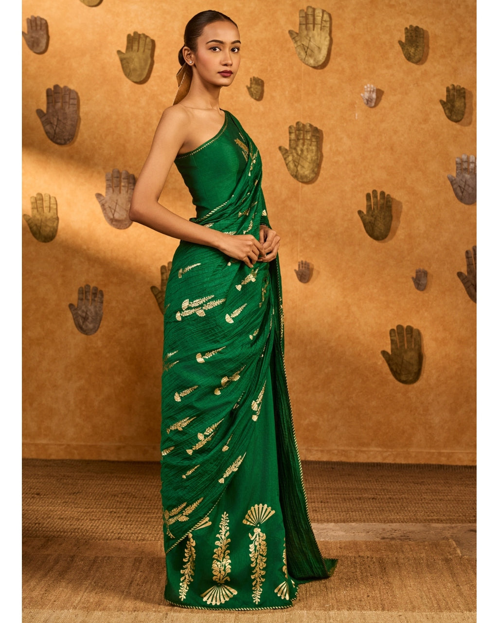 Green Cherry Wine Sari Set