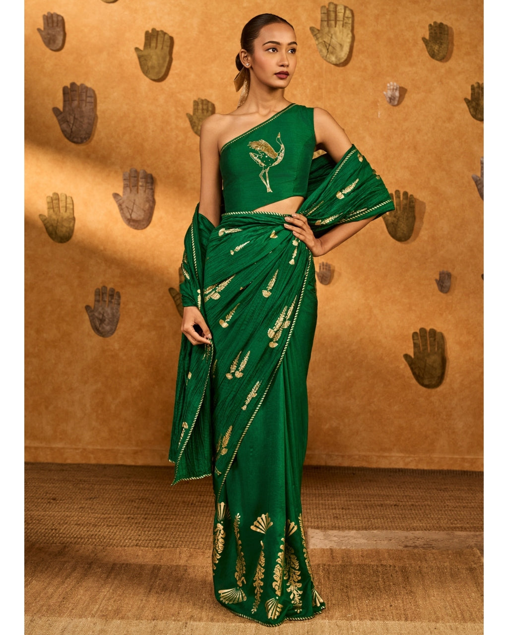Green Cherry Wine Sari Set