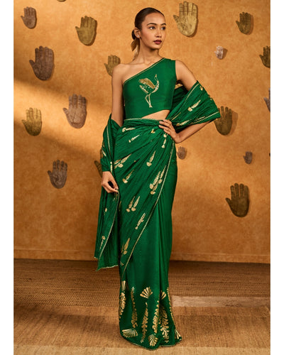 Green Cherry Wine Sari Set
