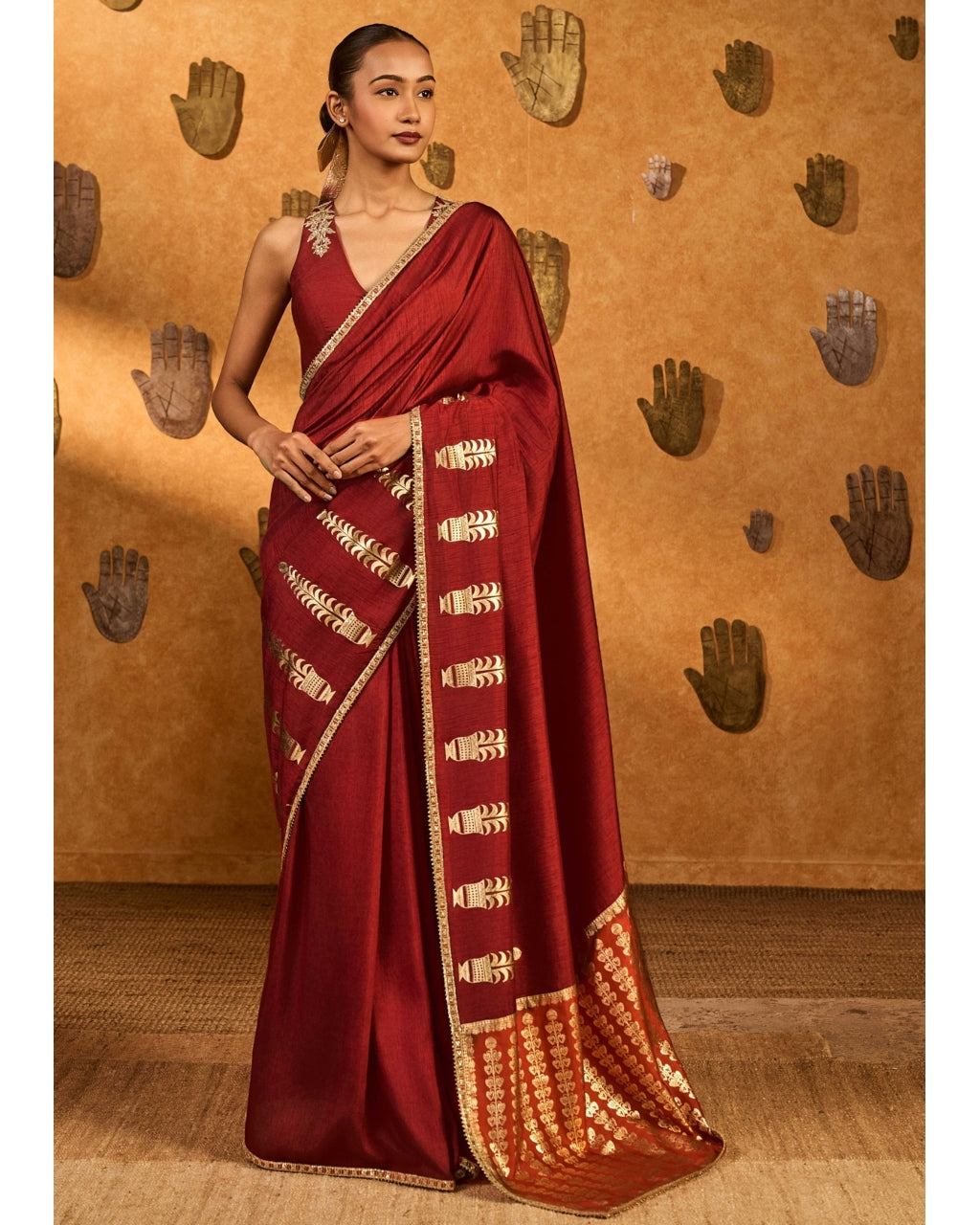 Red Fern Flame Sari Set