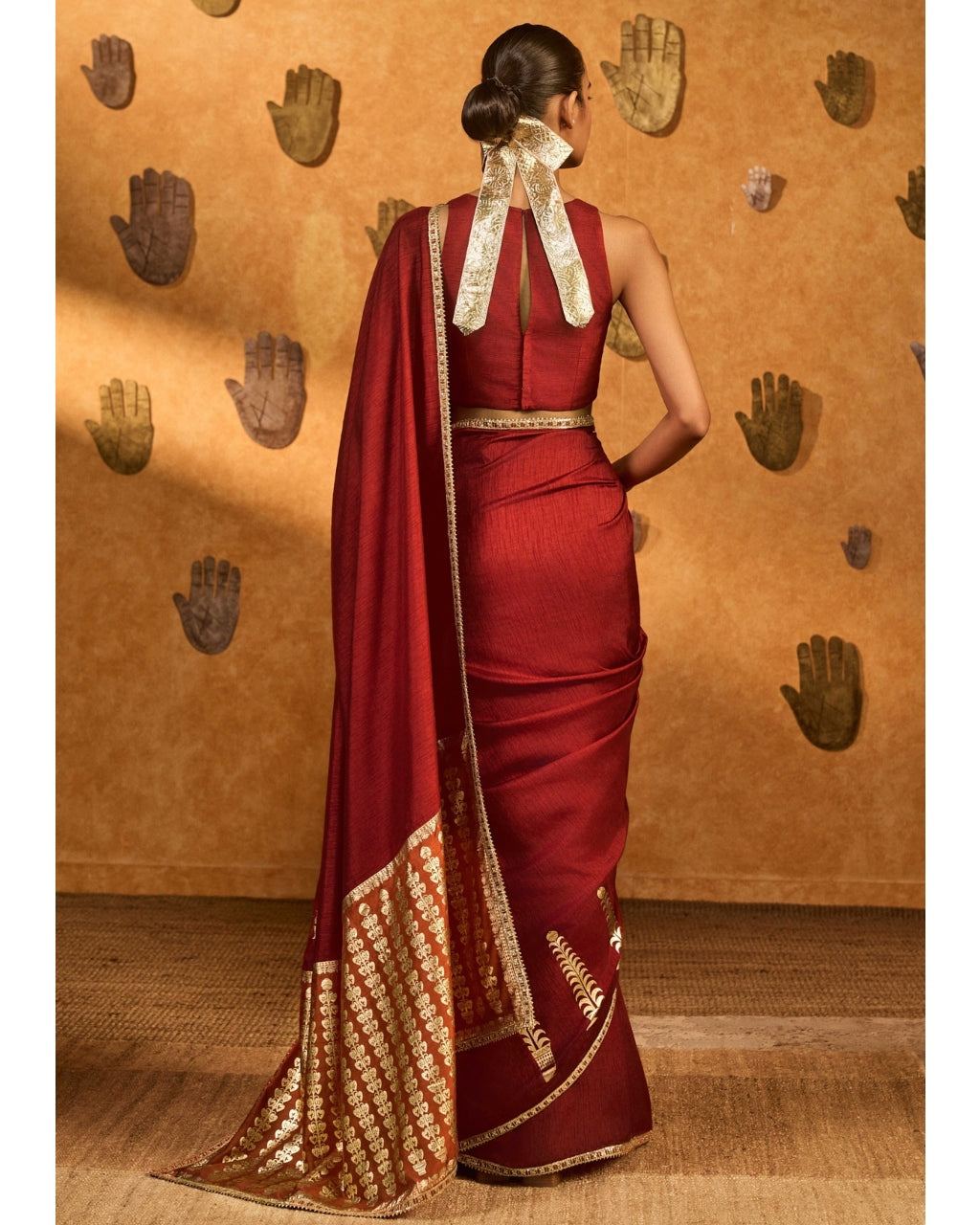 Red Fern Flame Sari Set