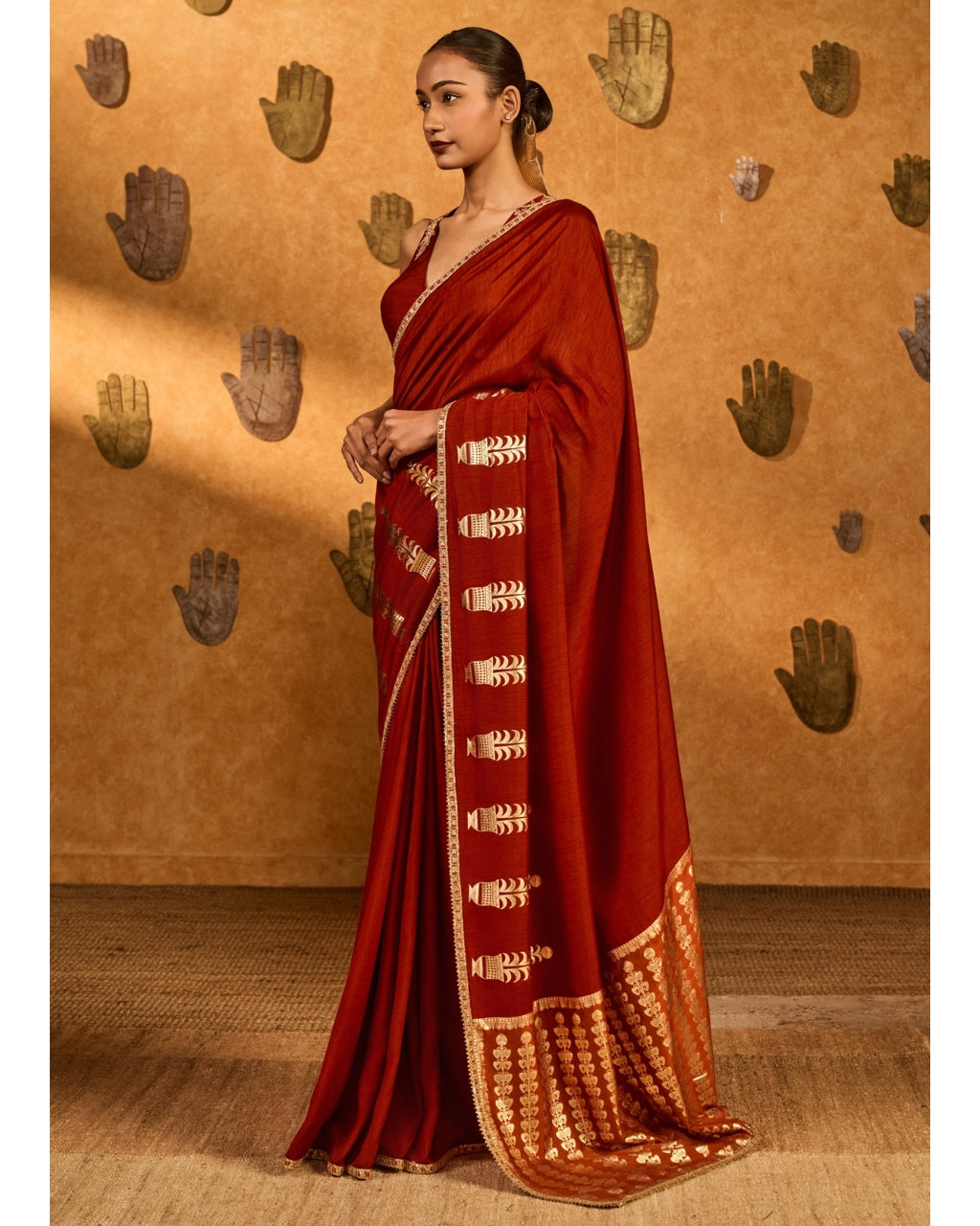Red Fern Flame Sari Set