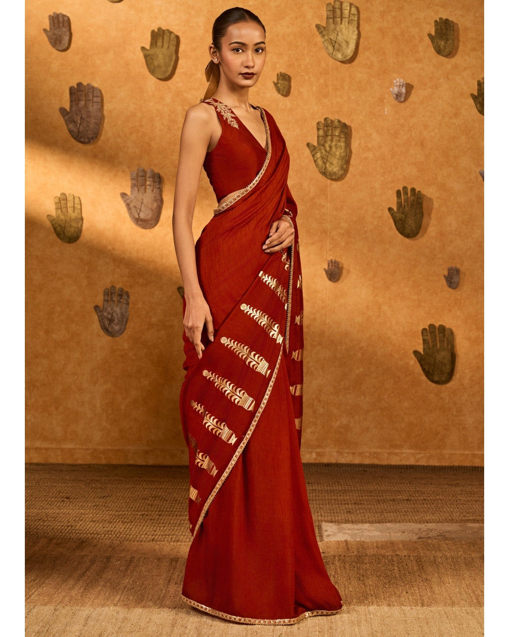 Red Fern Flame Sari Set