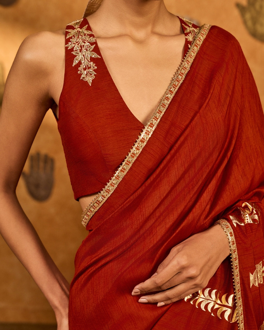 Red Fern Flame Sari Set