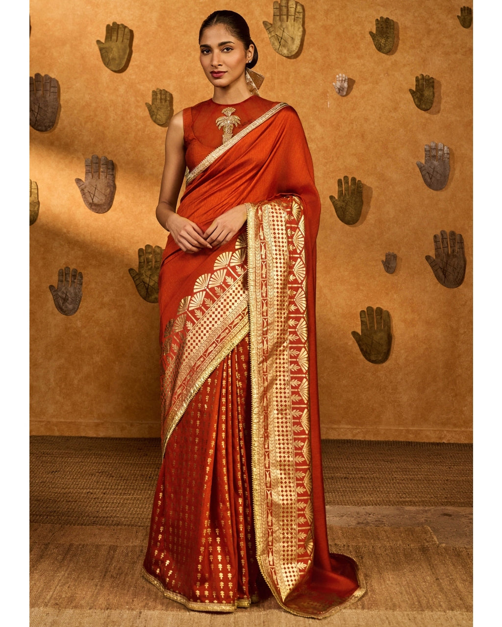 Rust Snow Light Sari Set